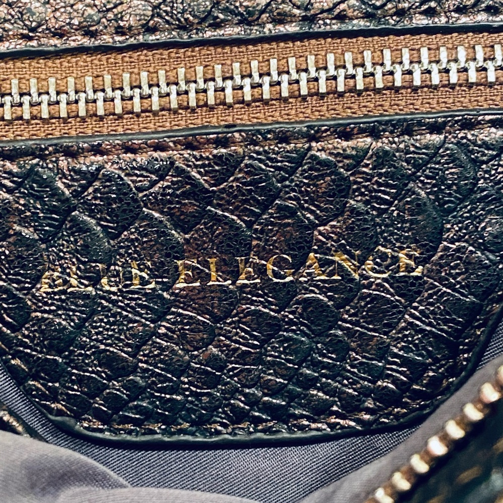 🌟HP🌟EUC Blue Elegance Studded Chrystal Taupe Faux Ostrich Shoulder Bag - Picture 5 of 16